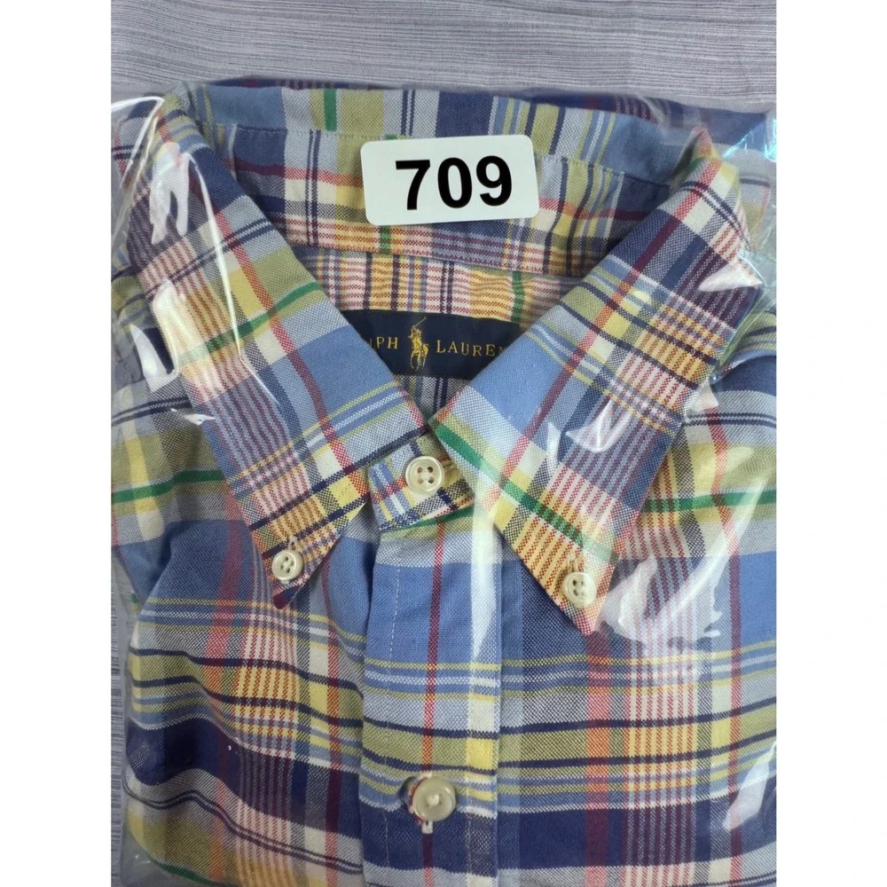 Polo Ralph Lauren Mens XL Plaid Button Down Shirt Blue Yellow Madras Oxford 709
